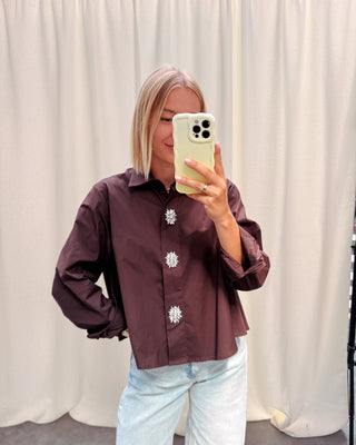 ZETA STRASS BLOUSE - BROWN