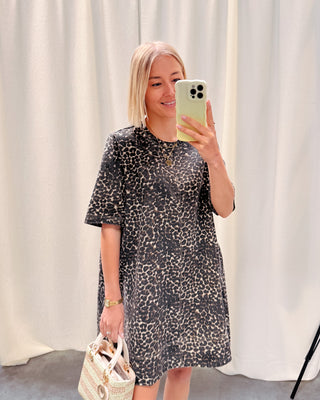CHARLENE DENIM DRESS - LEOPARD - By Lenz