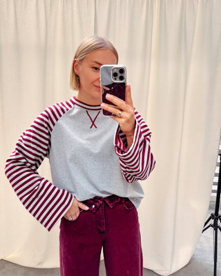 STRIPE CLUB SWEATER - GREY/BURGUNDY - By Lenz