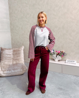 STRIPE CLUB SWEATER - GREY/BURGUNDY - By Lenz