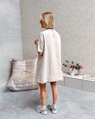CHARLENE DENIM DRESS - CREAM - By Lenz
