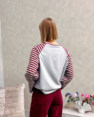 STRIPE CLUB SWEATER - GREY/BURGUNDY - By Lenz