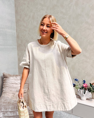 CHARLENE DENIM DRESS - CREAM - By Lenz