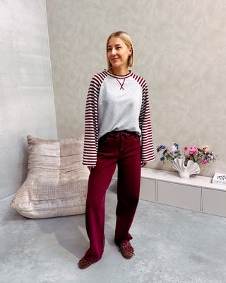 STRIPE CLUB SWEATER - GREY/BURGUNDY - By Lenz