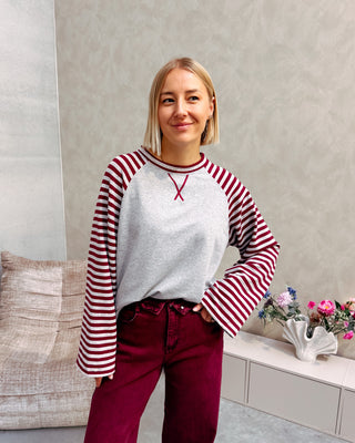 STRIPE CLUB SWEATER - GREY/BURGUNDY - By Lenz