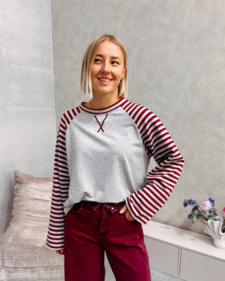 STRIPE CLUB SWEATER - GREY/BURGUNDY - By Lenz