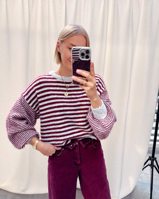 LAURA STRIPED KNIT - GREY/BURGUNDY - By Lenz