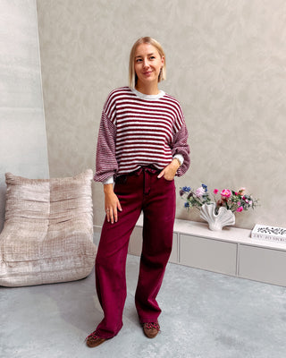 LAURA STRIPED KNIT - GREY/BURGUNDY - By Lenz