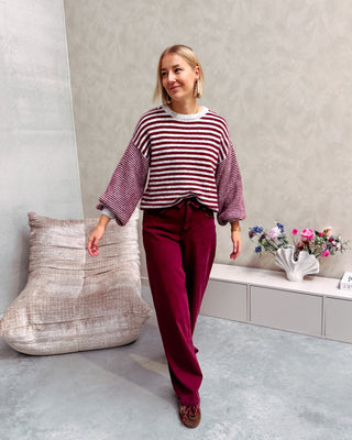 LAURA STRIPED KNIT - GREY/BURGUNDY - By Lenz