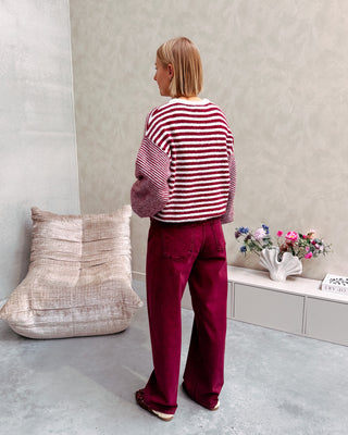 LAURA STRIPED KNIT - GREY/BURGUNDY - By Lenz