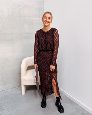PRE-ORDER! REBECCA LACE LONG DRESS - BROWN - By Lenz