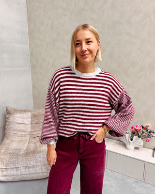 LAURA STRIPED KNIT - GREY/BURGUNDY - By Lenz
