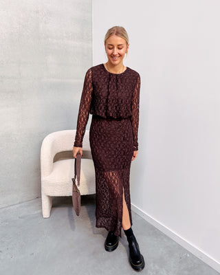 PRE-ORDER! REBECCA LACE LONG DRESS - BROWN - By Lenz