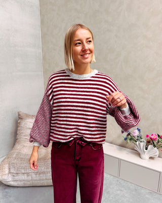 LAURA STRIPED KNIT - GREY/BURGUNDY - By Lenz