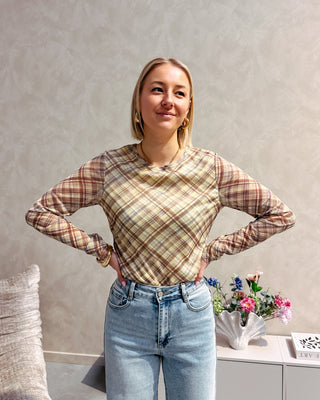 MARION CHECK MESH TOP - YELLOW - By Lenz