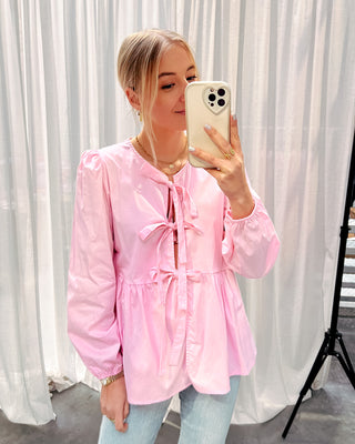 BABS BOW BLOUSE - PINK - By Lenz