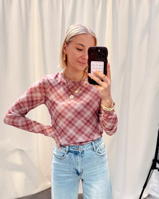 MARION CHECK MESH TOP - ROSE - By Lenz