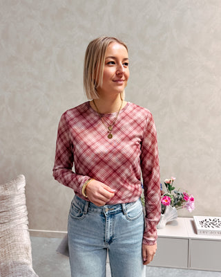 MARION CHECK MESH TOP - ROSE - By Lenz