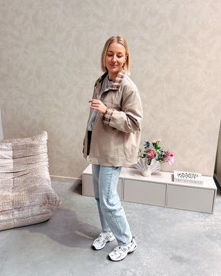 OLIVE CRUSH CHECK JACKET - By Lenz