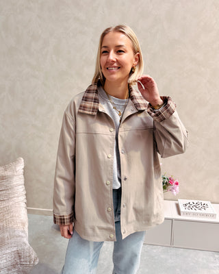 OLIVE CRUSH CHECK JACKET - By Lenz