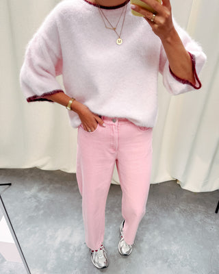 SAM SHORT SLEEVE KNIT - PINK/BURGUNDY