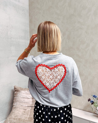 SWEETHEART LACE TEE - GREY - By Lenz