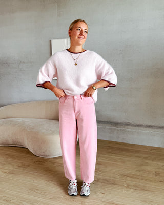 SAM SHORT SLEEVE KNIT - PINK/BURGUNDY