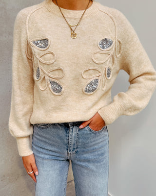 SHIMMERING LEAF KNIT - BEIGE