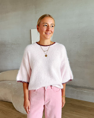 SAM SHORT SLEEVE KNIT - PINK/BURGUNDY