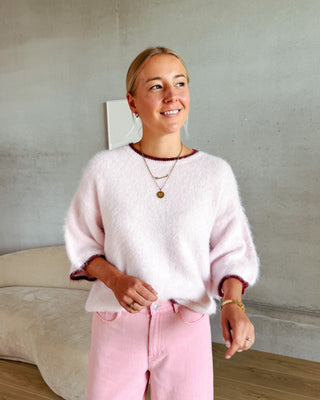 SAM SHORT SLEEVE KNIT - PINK/BURGUNDY