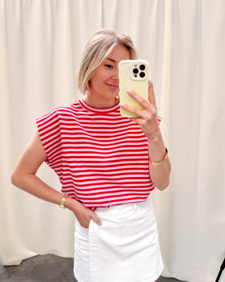 LIVIA STRIPED TOP - RED/PINK - By Lenz