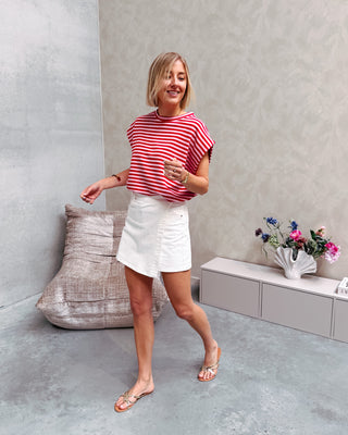 LIVIA STRIPED TOP - RED/PINK - By Lenz