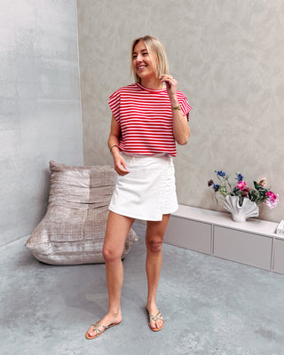 LIVIA STRIPED TOP - RED/PINK - By Lenz