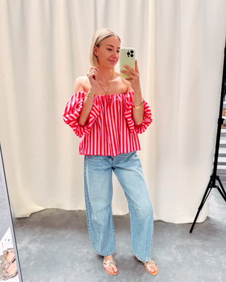 FLIRTY LINES BLOUSE - RED/PINK - By Lenz