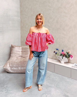 FLIRTY LINES BLOUSE - RED/PINK - By Lenz