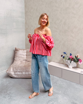 FLIRTY LINES BLOUSE - RED/PINK - By Lenz