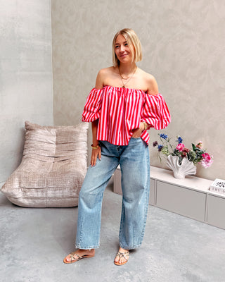 FLIRTY LINES BLOUSE - RED/PINK - By Lenz