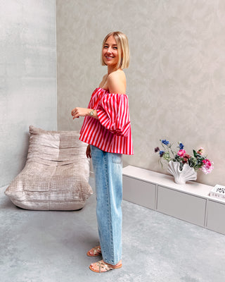 FLIRTY LINES BLOUSE - RED/PINK - By Lenz