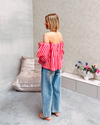 FLIRTY LINES BLOUSE - RED/PINK - By Lenz
