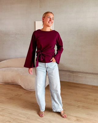 GAELLE BOW LONGSLEEVE - BURGUNDY