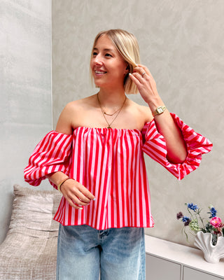 FLIRTY LINES BLOUSE - RED/PINK - By Lenz