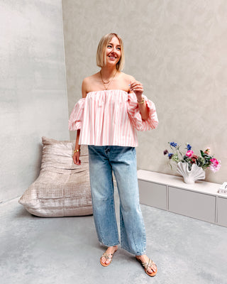 FLIRTY LINES BLOUSE - CREAM/PINK - By Lenz