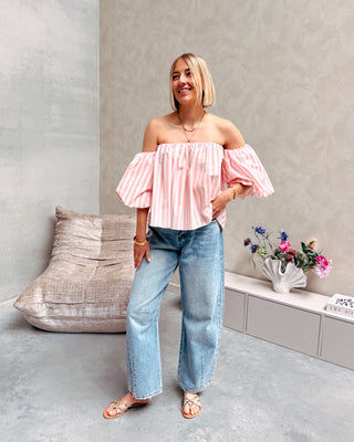 FLIRTY LINES BLOUSE - CREAM/PINK - By Lenz