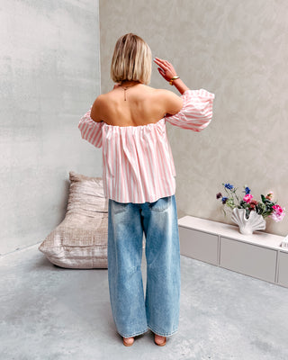 FLIRTY LINES BLOUSE - CREAM/PINK - By Lenz