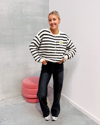 SMILEY & STRIPES CARDIGAN - CREAM/BLACK - By Lenz
