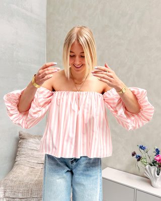 FLIRTY LINES BLOUSE - CREAM/PINK - By Lenz