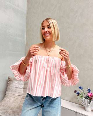 FLIRTY LINES BLOUSE - CREAM/PINK - By Lenz