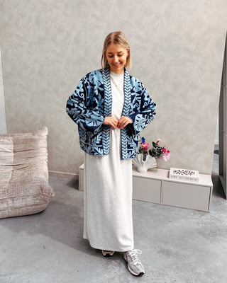 VIE JACKET - DARK BLUE/LIGHT BLUE FLOWERS - By Lenz