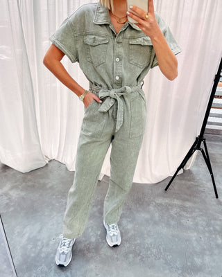 BRENDA DENIM JUMPSUIT - KAKI - By Lenz