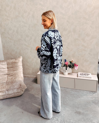 VIE JACKET - DARK BLUE/LIGHT BLUE FLOWERS - By Lenz